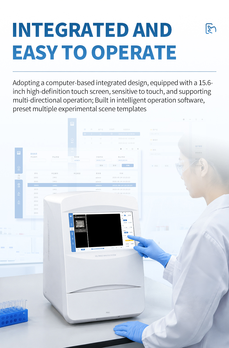 Scientist using HM-CL-4 touchscreen for gel documentation in research lab